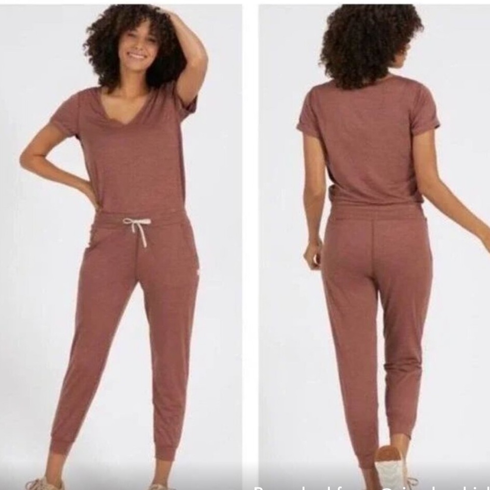 Vuori All Day Jumpsuit Terracotta Heather Size S Short Sleeve Brown